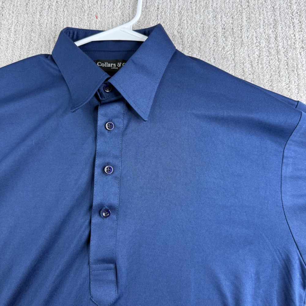Collars & Co Mens Large Blue Short Sleeve Performance Polo Shirt Dress Collar